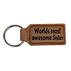 Keychain - Rectangle - Worlds Most awesome Sister - Leather Black/Silver
