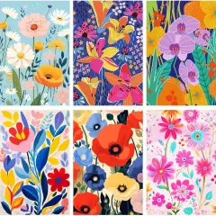 Paint by Numbers for Adults - DIY Adult Easy Flower Paint by Number Kits 6Pack On Canvas,Painting by Numbers for Beginners,Flowers Acrylic Paint Bohemian Plants Crafts for Home Decor