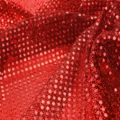 3 mm Sequin 1 Yard Knit Fabric Solid Red 50/50 Polyester Nylon Sparkle Apparel & Costume Fabric