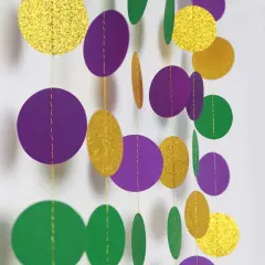 Gold Purple Green Mardi Gras Party Decorations Glitter Dot Garland Circle Streamers Banner Backdrop for Fat Tuesday Carnival Themed Parties Wedding Baby Shower Birthday Decor