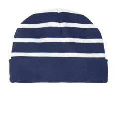 Sport-Tek&reg; Striped Beanie with Solid Band True Navy/ White