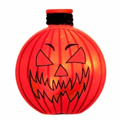 Stony Creek 4.5 Inch Halloween Pre-Lit Round Jar Halloween Lighted Glass Accent , Halloween Decor Jack-O-Lantern STRIPES