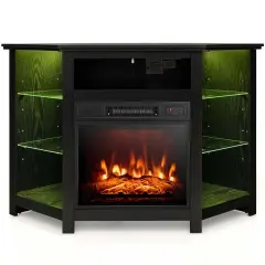 Costway Fireplace TV Stand with Led Lights & 18'' Electric Fireplace for Tvs up to 50'' Gray/Brown/Black/White