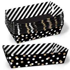 Big Dot of Happiness Black & Gold Party Paper Food Trays, Disposable Double-Sided Paper Food Holders for Nachos, Hot Dogs, French Fries - 12 Ct