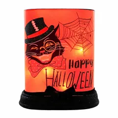 Stony Creek 6.0 Inch Vintage Halloween Oval Vase W/Base Halloween Lighted Glass Accent , Halloween Decor Halloween Electric Vintage-Looking CAT