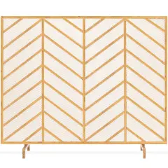 Best Choice Products 38x31in Single Panel Handcrafted Iron Chevron Fireplace Screen w/ Distressed Finish Gold