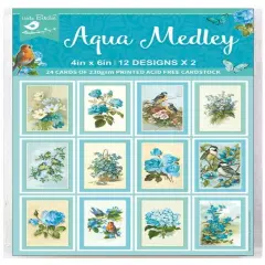 Little Birdie Journaling Cards 4"X6" 24/Pkg-Aqua Medley