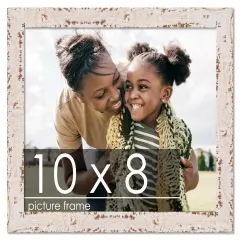 Photo Size Shabby Chic White Picture Frame - UV Acrylic, Foam Board Backing, Hanging Hardware