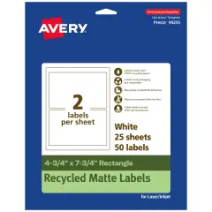 Avery Recycled Matte White Labels,4-3/4" x 7-3/4" Rectangle