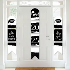 Big Dot of Happiness Black and White Grad - Best is Yet to Come - Hanging Vertical Paper Door Banners - 2025 Party Wall Decor Kit- Indoor Door Decor