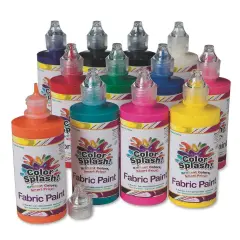 S&S Worldwide Color Splash! Dimensional Fabric Paint Assortment, 12 Bright Colors in 4-oz Squeeze Bottles With Precision Tips, Create 3-D Designs on Fabric, Vinyl, Wood, and More, Non-Toxic Pack of 12