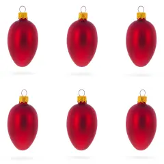 Set of 6 Matte Red Mini Glass Egg Ornaments 2.9 Inches