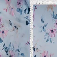 1 Yard Satin Floral Print Fabric, 57/58&Prime; Wide 100% Polyester BLUE