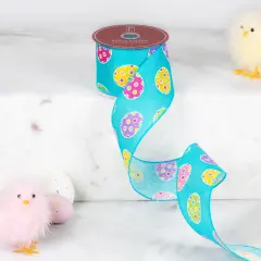 Northlight Blue Easter Egg Spring Wired Craft Ribbon 2.5" x 10 Yards