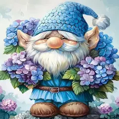 Flowers gnome Paint by Number for Adults Beginner,Hydrangea Paint by Numbers on Canvas,Blue gnome Paint by Numbers Kits with Brushes Pigment Suitable for Home Wall Decoration Without Frame 16x20 Inch