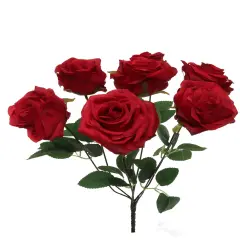 3PC 16" Red ROSE BUSH W/7 FLOWERS