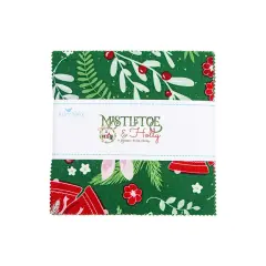 Mistletoe and Holly 5" Square Pack (Charm Pack / 5" Stacker) by Beverly McCullough for Riley Blake (5-16400-42)