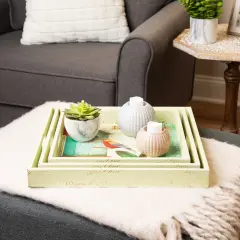 Northlight Set of 3 Yellow and White Birdhouse in Garden Square Serving Trays 16"