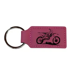 Keychain - Rectangle - Dirt Bike - Leather Pink/Black