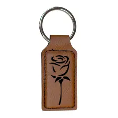 Keychain - Rectangle - Rose - Leather Rawhide/Black