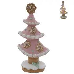 10.8" Pink Gingerbread Christmas Tree with LED Lights &ndash; Whimsical Pastel Holiday Decor