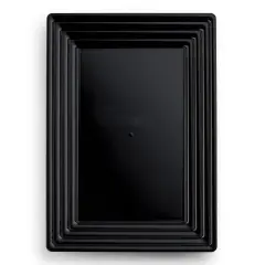 Black Rectangular with Groove Rim Plastic Serving Trays - 11" x 16" (24 Trays)