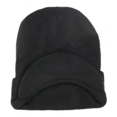 Solid Wing Black Beanie with Visor for Stylish Warmth