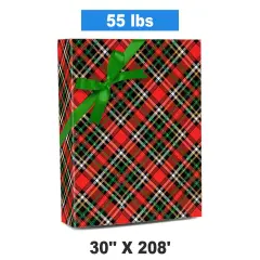 Plaid Christmas Wrapping Paper Red / Gold Holographic Plaid 30 '' &times; 208 ' Red Gold Hc P