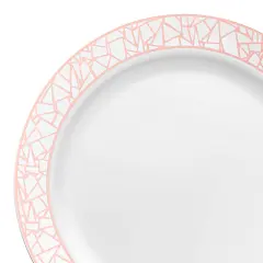 White with Silver and Rose Gold Mosaic Rim Round Plastic Appetizer/Salad Plates - 7.5" (120 Plates)