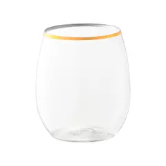 Clear with Gold Elegant Stemless Plastic Wine Glasses - 12 oz. (64 Glasses)