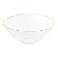 Clear with Gold Rim Organic Round Disposable Plastic Bowls - 32 oz. (60 Bowls)