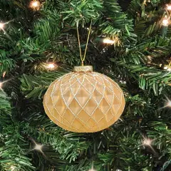 Crisscross Beige Glass Ball Christmas Ornament