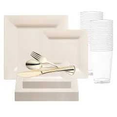 Ivory Square Plastic Wedding Value Set (120 Settings)