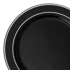 Black with Silver Edge Rim Plastic Appetizer/Salad Plates - 7.5" (120 Plates)