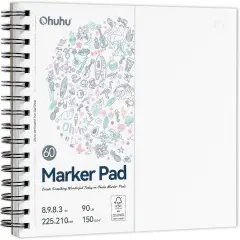 Ohuhu Double Sided Marker Pads Art Sketchbook Bleedproof - 8.3x8.3 Square Paper Size - 90LB/150GSM Smooth Drawing Paper - 60 Sheets/120 Pages, Spiral Bound Sketching Book for Alcohol Markers Christmas