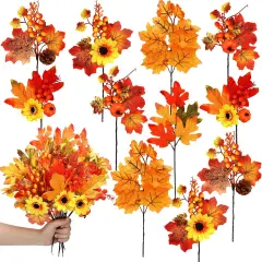 16 Pcs Artificial Fall Flowers Maple Table Centerpiece
