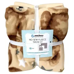 Teddy Bear Stars Anti-Pill Premium No-Sew Throw Fleece Fabric Kit (72x60)