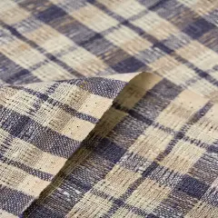 1 Yard Dusk Pure Linen Rustic Plaid 3-Tone Mesh Fabric Midweight 60 Inch Width Plaid and Dusk