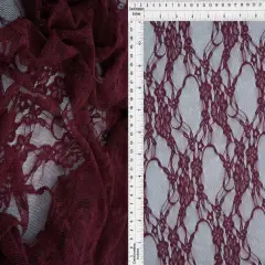 1 Yard Floral Lace Fabric, 58/60&Prime; Wide Nylon Spandex Blend BURGUNDY