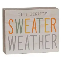 Festive Fall Wooden Block Sign with Natural Wood Edges and Multi-Color Sweater Weather Text