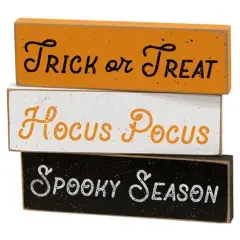 3 Asstd. Halloween Hocus Pocus Mini Blocks Trick or Treat Spooky Season Table Decor