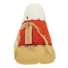 Hello Fall Fabric Candy Corn Plush with Burlap and Tag for Halloween Decor