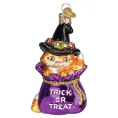 Old World Christmas 4.0 Inch Trick-Or-Treat Kitty Halloween Tree Ornament , Ornament And Glitter Multicolored
