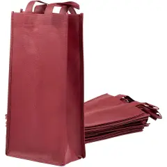Wine Bag with Handles for Gifts, Dinner Parties, Burgundy Carrying Tote (10 Pack) Red