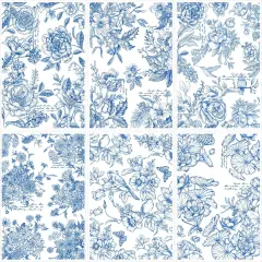 Blue Flower Rub on Transfers for Crafts - 6 Sheets