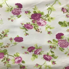 1 Yard Magenta and White Rose Pattern Poly Cotton Fabric for Sewing Crafts and Home Decor 59/60 Inch Width