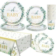 Sage Green Baby Shower Plates and Cups and Napkins Sets