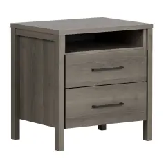 Modern Engineered Wood 2 Drawer Nightstand Bedside Table with Open Cubby and Storage Shelf Grey