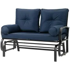 Steel Porch Glider Chair Loveseat with Cushions and Smooth Rocking Motion Navy-Blue