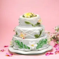 Ceramic Wedding Cake with Flowers Jewelry Box, Wedding D&eacute;cor or Gift, Anniversary D&eacute;cor or Gift, Home D&eacute;cor, Vanity Decor